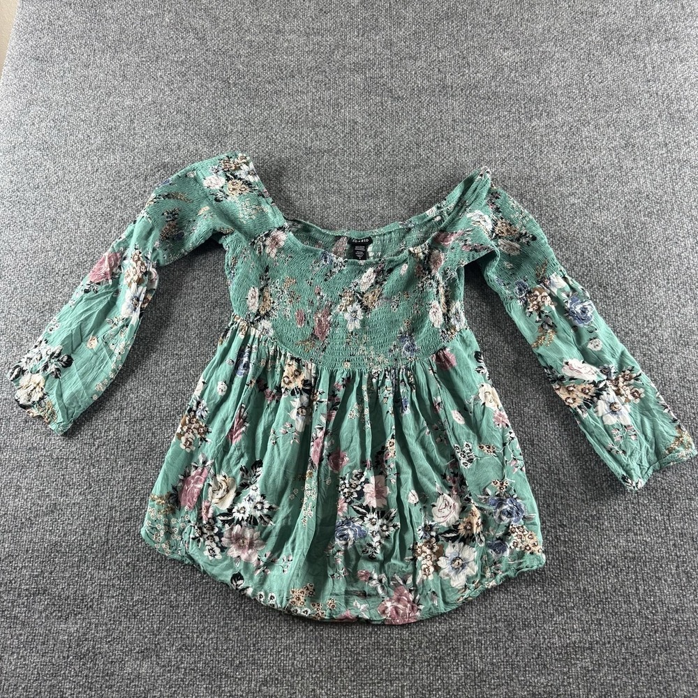 Torrid Blouse Womens 1 Green Floral Smocked Tunic Boho Cottagecore Babydoll Top